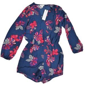 NEW Finn & Grace Floral V Neck Romper blue Pink Womens Size S